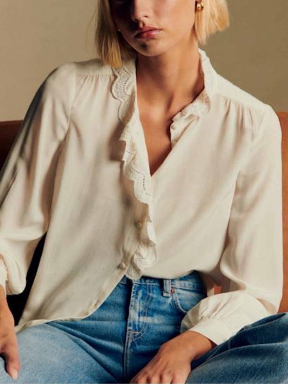 Sezane Chlo Shirt Blouse in Ecru Sz US 2 (FR34)